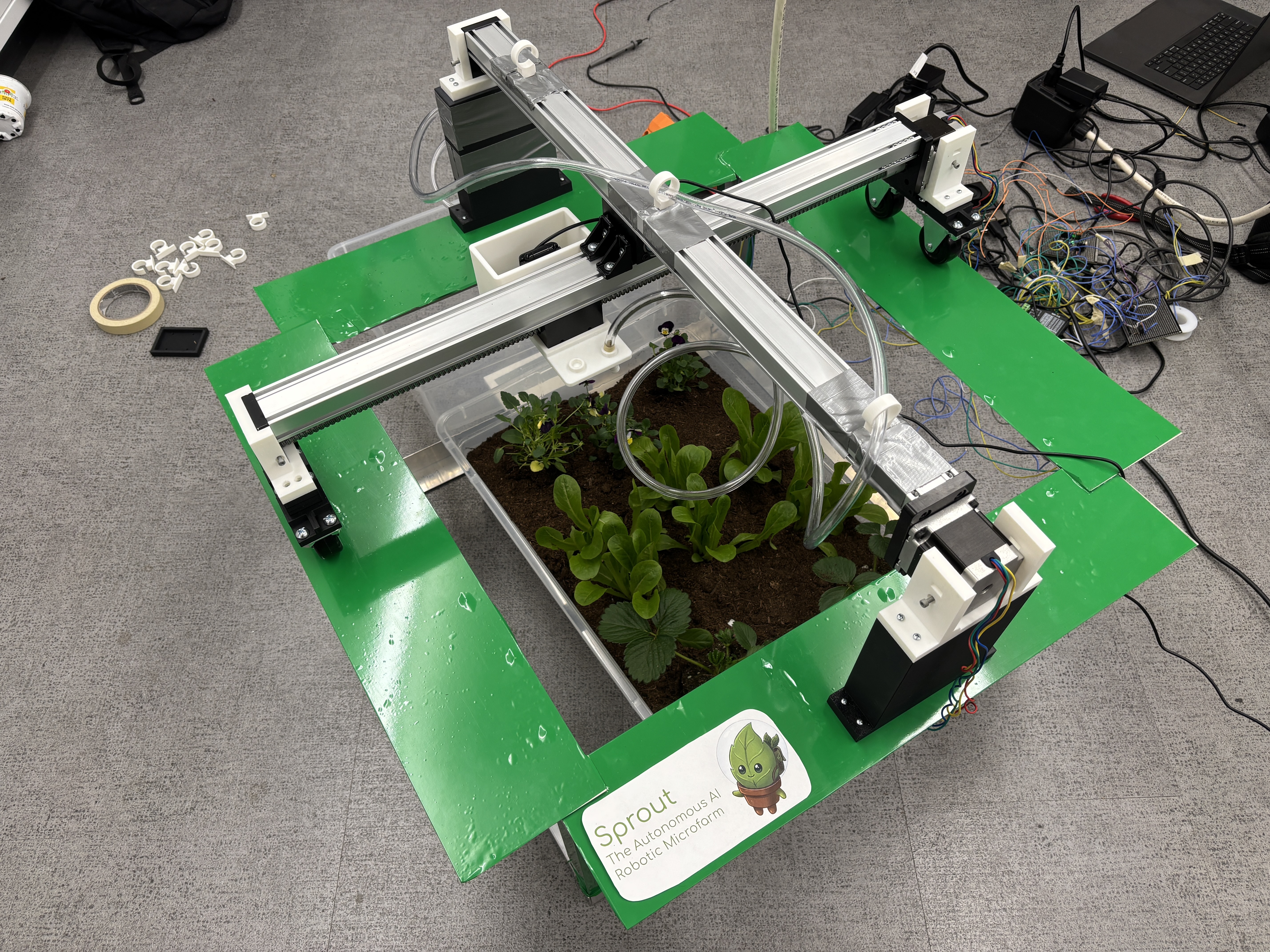 Sprout autonomous microfarm with gantry and grow surface
